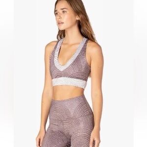Beyond Yoga Lux All In Racerback Bralet Etched Fans Brown White Small NWOT